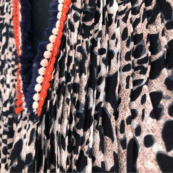 THML Black Tan Animal Print Fringe Neck Popover Cotton Dress - Picture 9 of 16